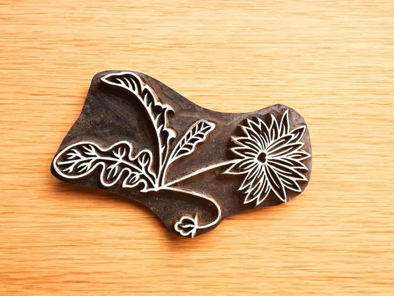 Floral Wood Stamp, Hand Carved Indian Textile Block, Pottery Stamp