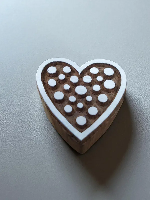 Dotty Heart Pottery Stamp, Hand Carved Indian Wood Printing Block