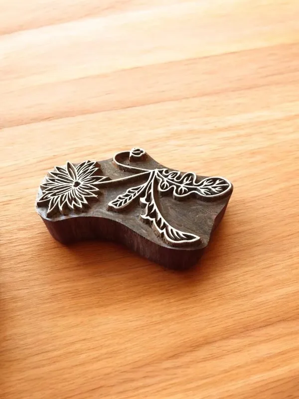 Floral Wood Stamp, Hand Carved Indian Textile Block, Pottery Stamp