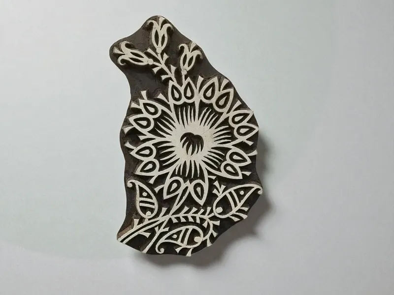 Leafy Flower  hand carved Indian wood printing block; textile stamp; pottery stamp,