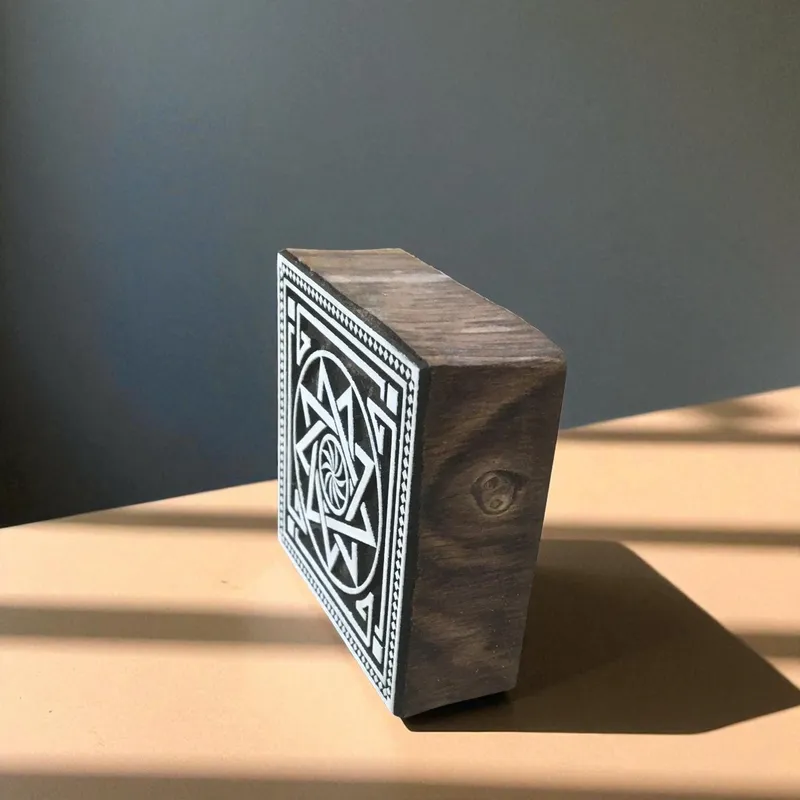 Celtic Mandala Square  hand carved Indian wood printing block; textile stamp; pottery stamp,