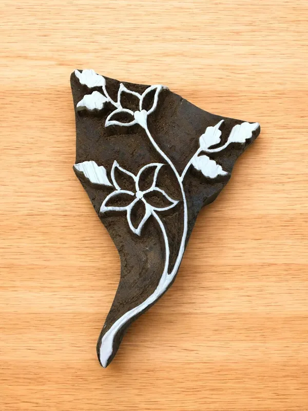 curvy leaves, hand carved Indian wood printing block; textile stamp; pottery stamp,