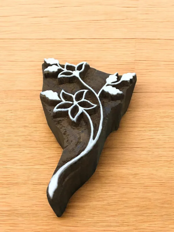 curvy leaves, hand carved Indian wood printing block; textile stamp; pottery stamp,