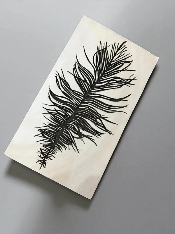 Feather positive & Negative,  hand carved Indian wood printing block; textile stamp; pottery stamp,