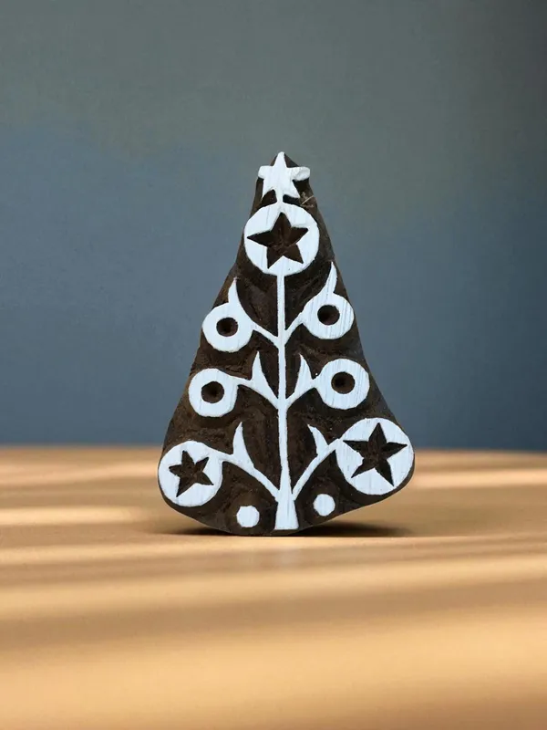Starry Christmas Tree Wood Block Stamp, Indian Textile Printing