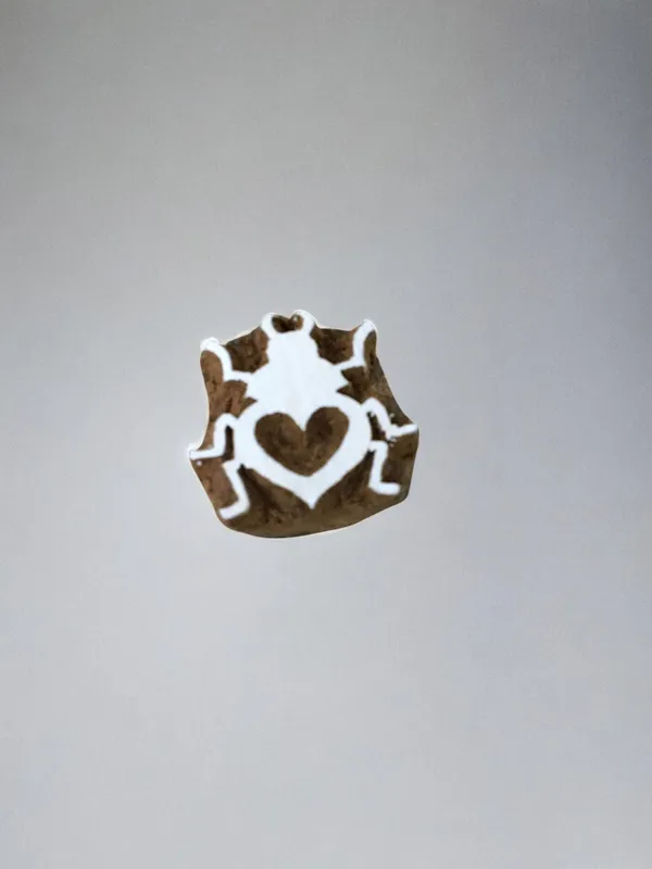Hand Carved Indian Wooden Printing Block - Love Bug Textile Stamp