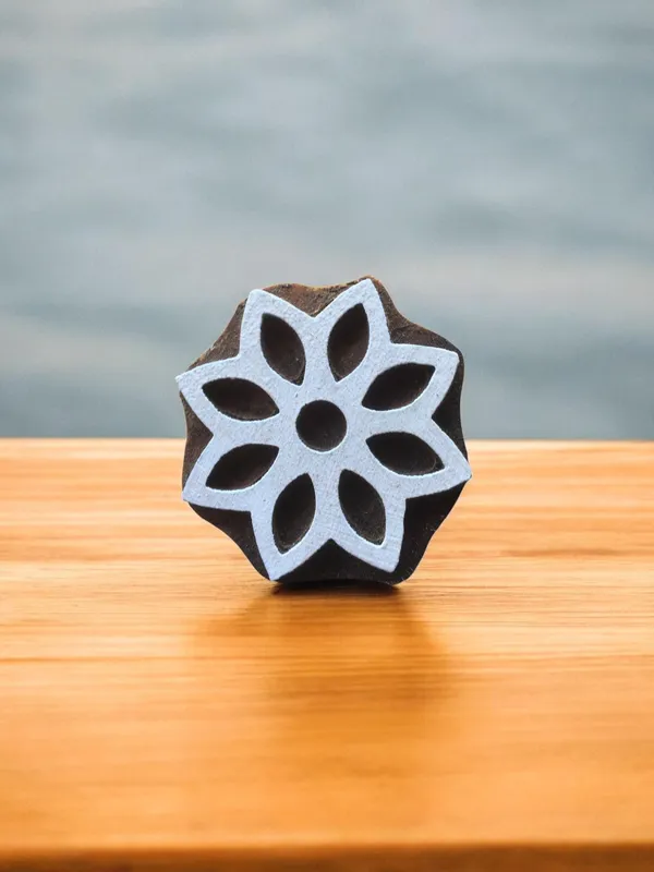 Eight Leaves flower, hand carved Indian wood printing block; textile stamp; pottery stamp,