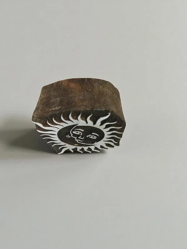 Fair Trade Hand Carved Sun Moon Wooden Printing Block, Indian Textile Stamp
