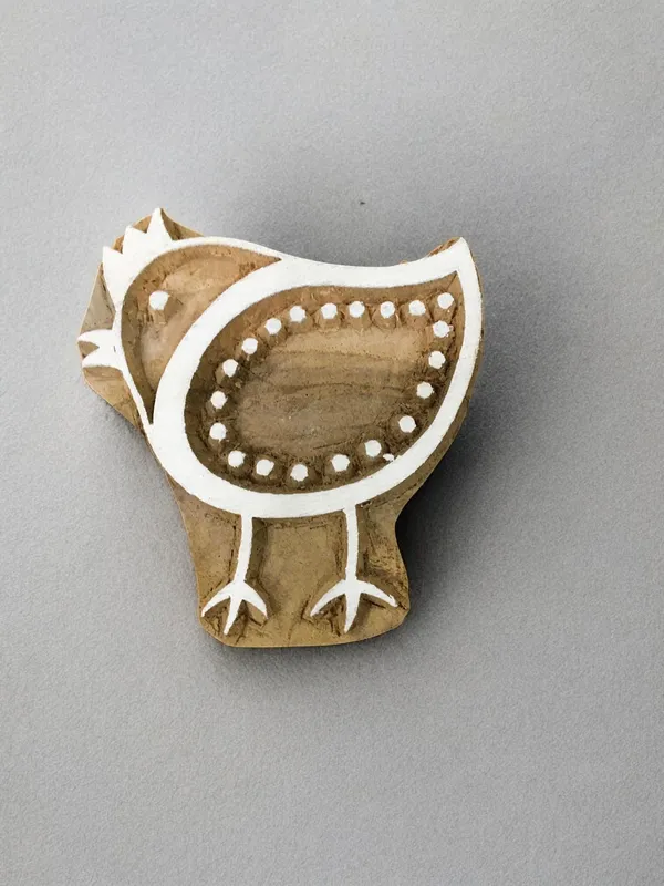 Twin hen 03  hand carved Indian wood printing block; textile stamp; pottery stamp,