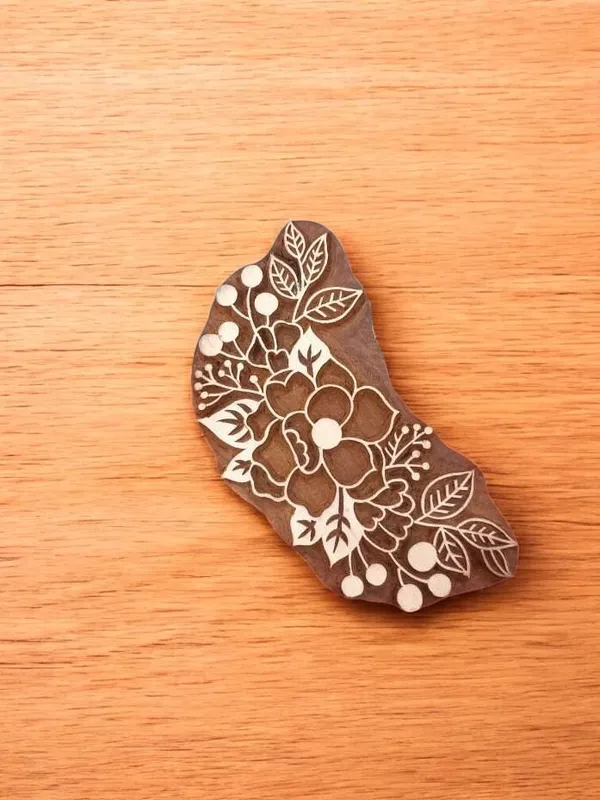 Hand Carved Teak Wood Printing Block, Rose Flower Stamp