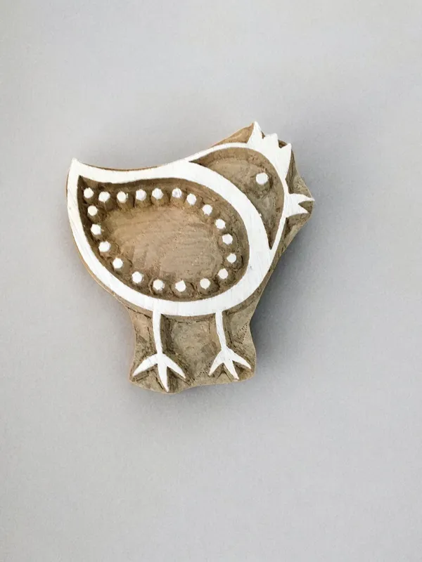 Twin hen 03  hand carved Indian wood printing block; textile stamp; pottery stamp,