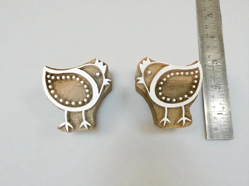 Twin hen 03  hand carved Indian wood printing block; textile stamp; pottery stamp,
