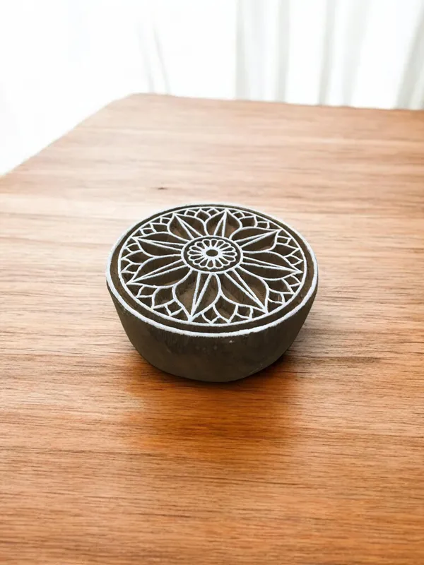 Lotus Mandala Wood Stamp: Hand Carved Indian Printing Block