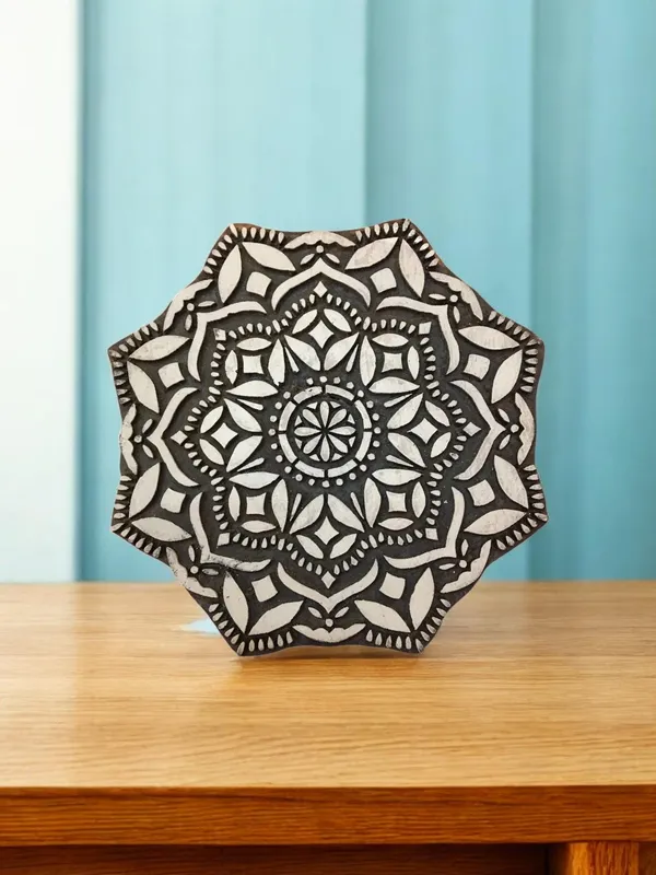 Floral Mandala Wood Stamp, Indian Textile Block Print