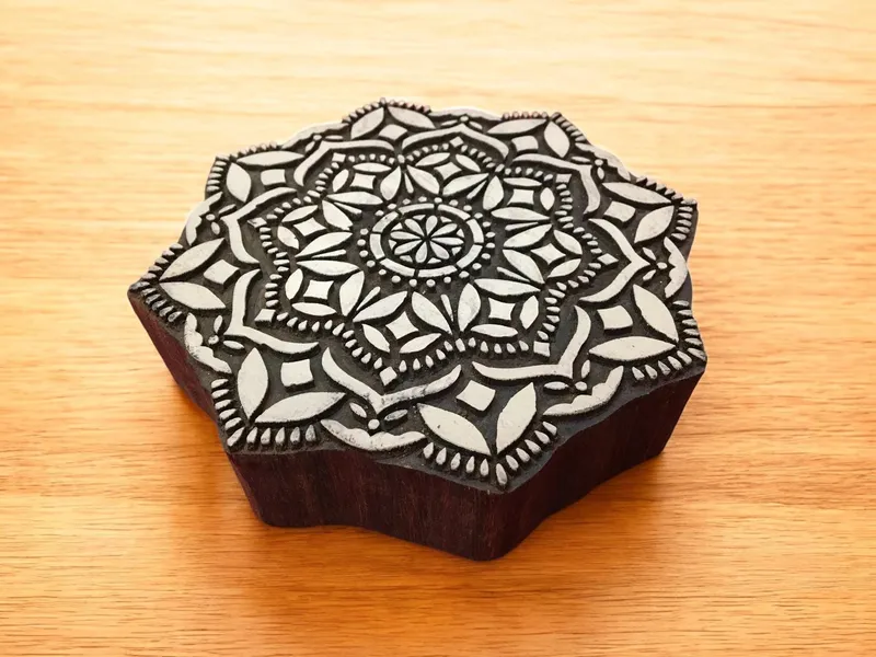 Floral Mandala Wood Stamp, Indian Textile Block Print