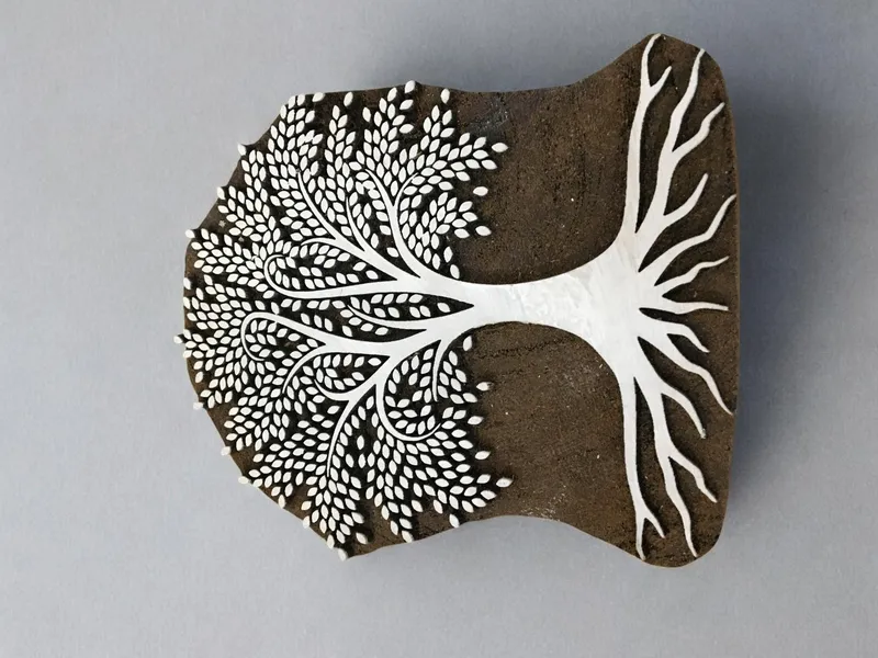 A Banyan tree  01  hand carved Indian wood printing block; textile stamp; pottery stamp,
