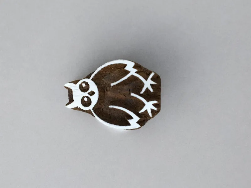 Mini Comic Owl,  hand carved Indian wood printing block; textile stamp; pottery stamp,