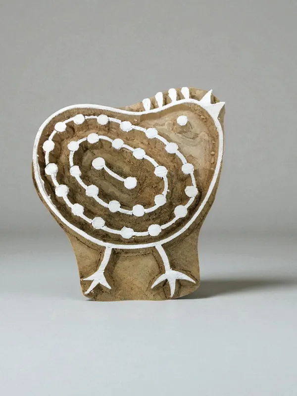 Twin hen 04  hand carved Indian wood printing block; textile stamp; pottery stamp,