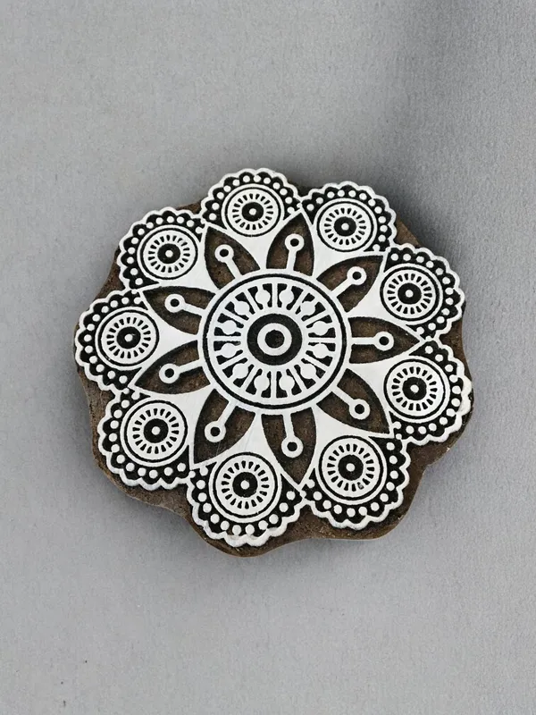 A Mandala 01  hand carved Indian wood printing block; textile stamp; pottery stamp,