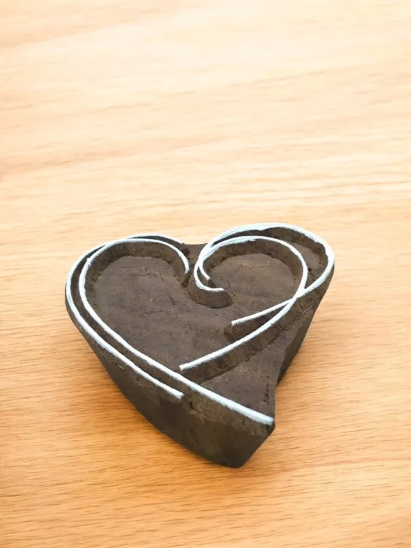 Line Hearts, hand carved Indian wood printing block; textile stamp; pottery stamp,