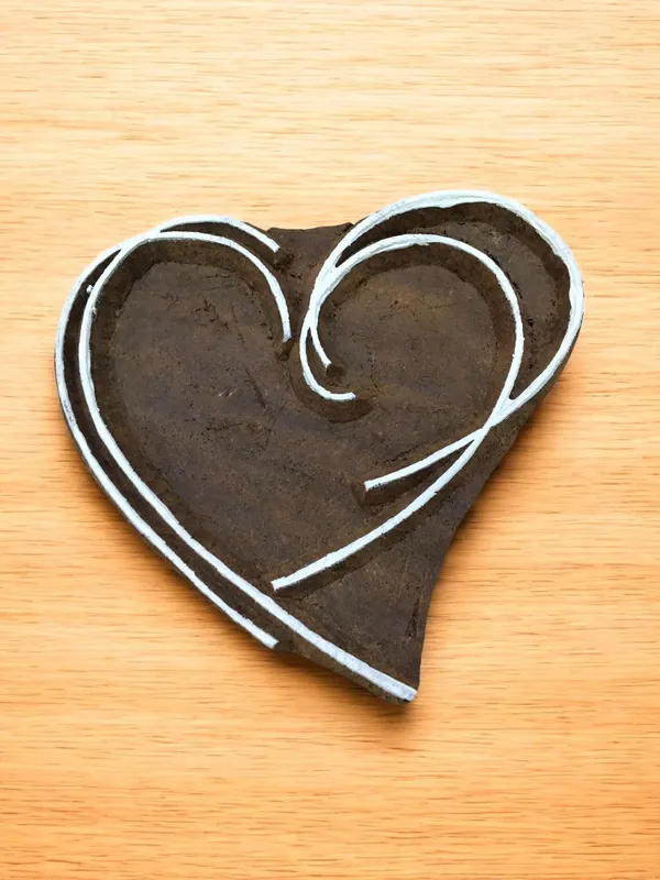 Line Hearts, hand carved Indian wood printing block; textile stamp; pottery stamp,