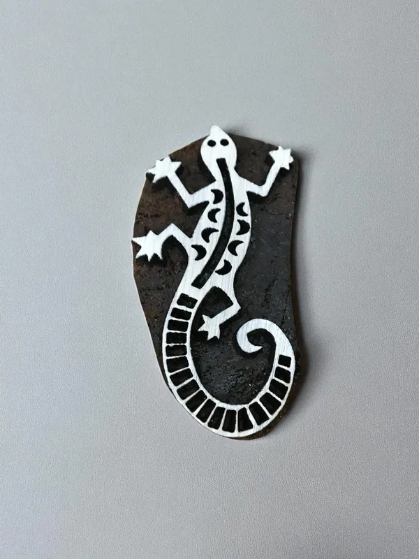 Hand Carved Indian Wooden Printing Block - Gecko Stamp