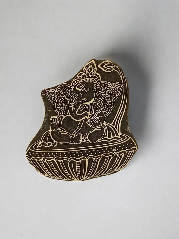 Ganesha On Lotus hand carved Indian wood printing block; textile stamp; pottery stamp,