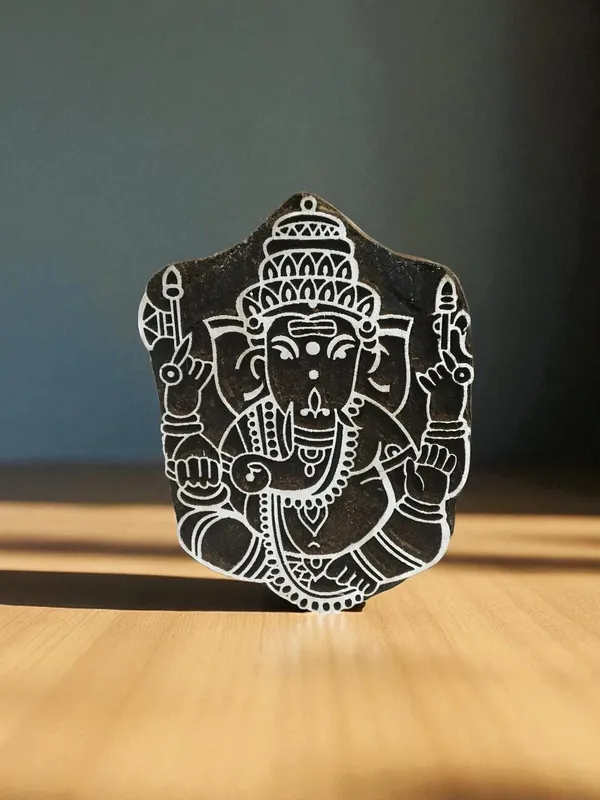 Ganesh Design Wood Printing Block, Hand Carved Indian Stamp