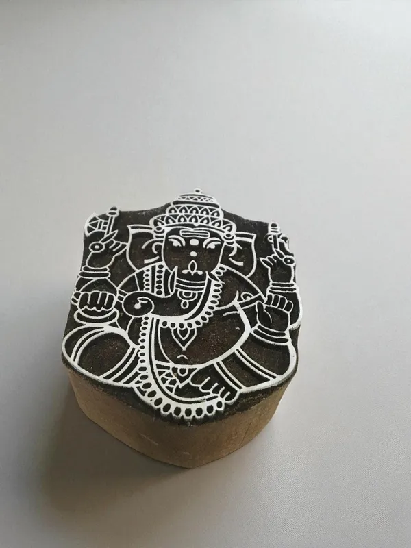 Ganesh Design Wood Printing Block, Hand Carved Indian Stamp