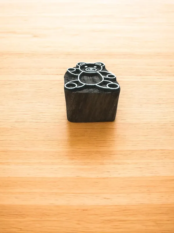 Teddy Bear Textile Stamp, Indian Wood Block Printing (5x4cm)