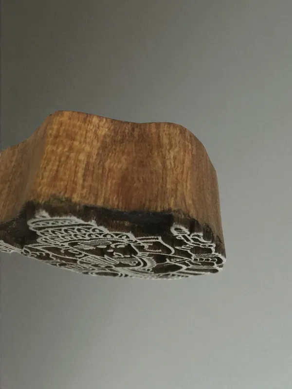 Ganesh Design Wood Printing Block, Hand Carved Indian Stamp