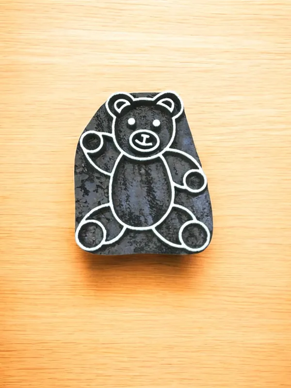 Teddy Bear Textile Stamp, Indian Wood Block Printing (5x4cm)