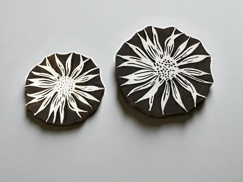 Sunflower Wood Printing Block, Hand Carved Indian Textile Stamp