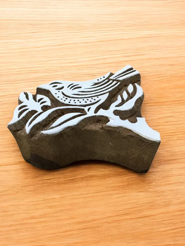 Bird on Branch, hand carved Indian wood printing block; textile stamp; pottery stamp,