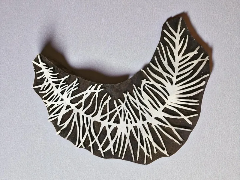 Curly Feather,  hand carved Indian wood printing block; textile stamp; pottery stamp,