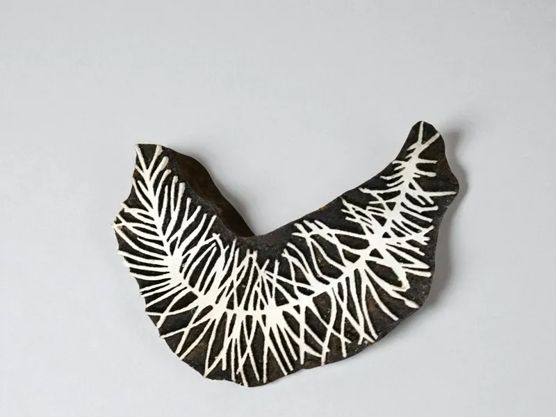 Curly Feather,  hand carved Indian wood printing block; textile stamp; pottery stamp,