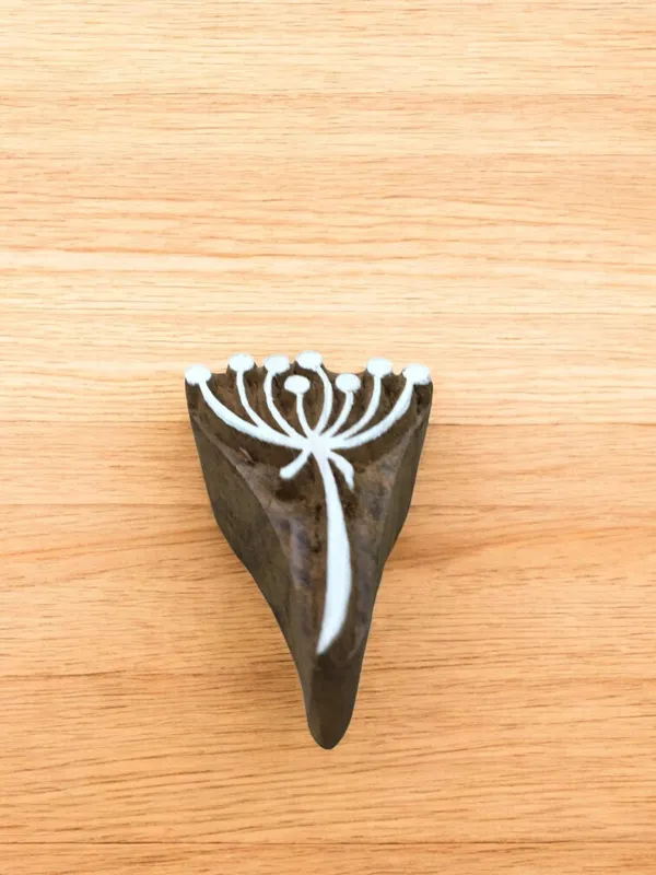 Small stylised seedhead, hand carved Indian wood printing block; textile stamp; pottery stamp,