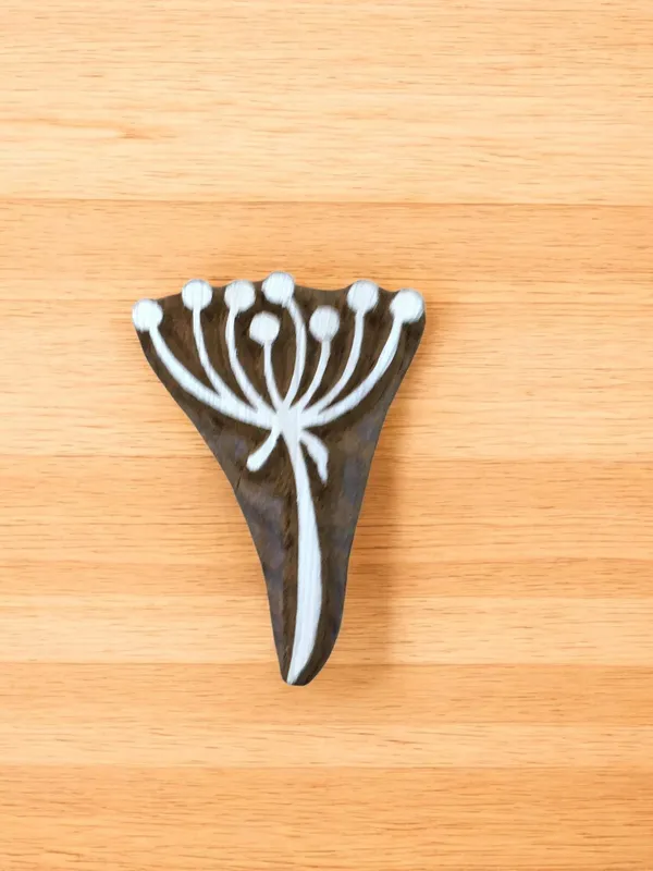 Small stylised seedhead, hand carved Indian wood printing block; textile stamp; pottery stamp,