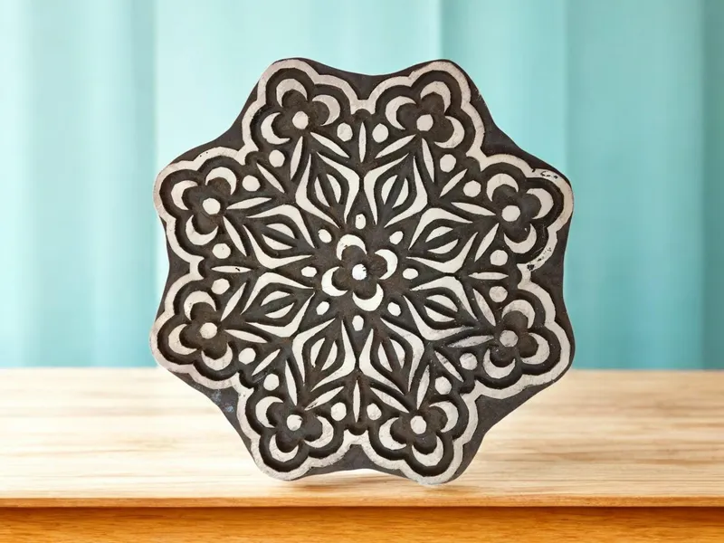 Floral Mandala Wood Stamp, Indian Textile Block