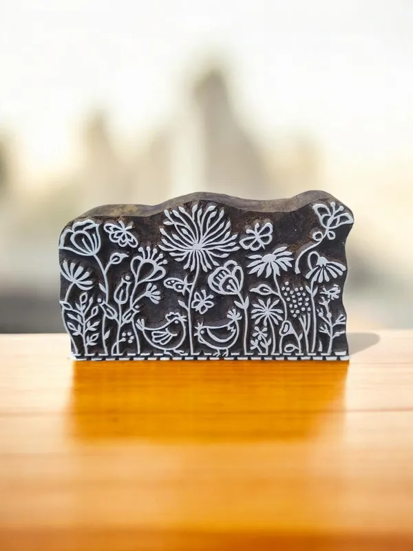Meadow Floral Wood Printing Block: Indian Hand Carved Stamp