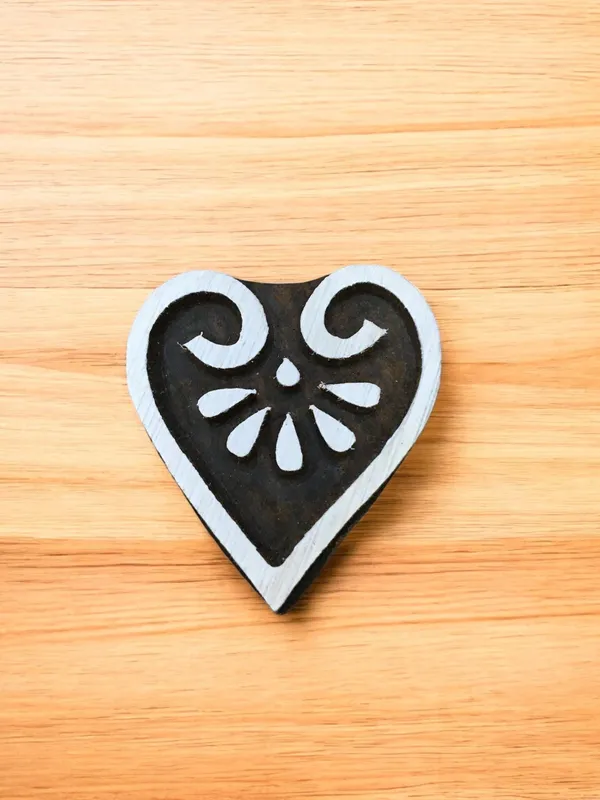 Little Heart, hand carved Indian wood printing block; textile stamp; pottery stamp,