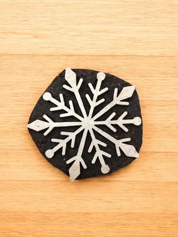 Snowflake Motif Wood Block Stamp Set, Hand Carved Textile Printing, 10 Piece