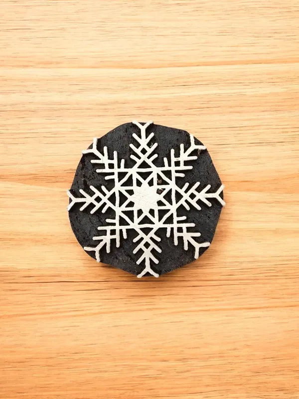 Snowflake Motif Wood Block Stamp Set, Hand Carved Textile Printing, 10 Piece