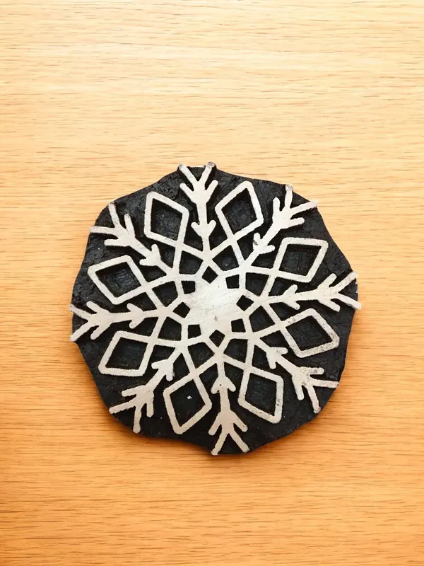 Snowflake Motif Wood Block Stamp Set, Hand Carved Textile Printing, 10 Piece