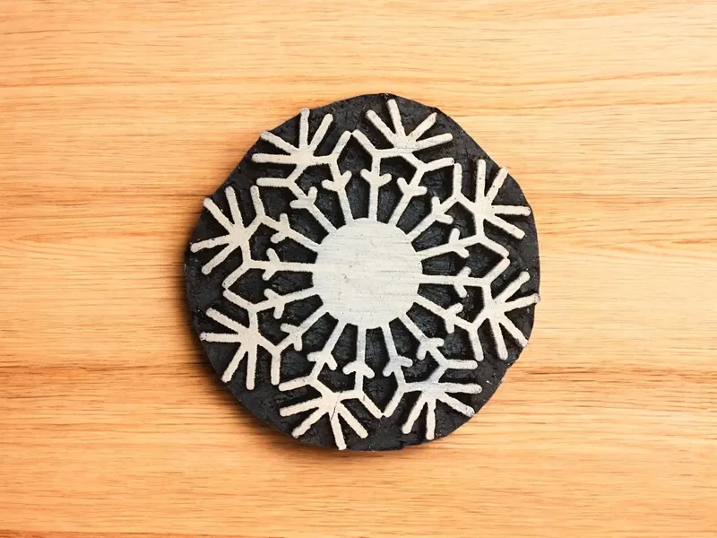 Snowflake Motif Wood Block Stamp Set, Hand Carved Textile Printing, 10 Piece