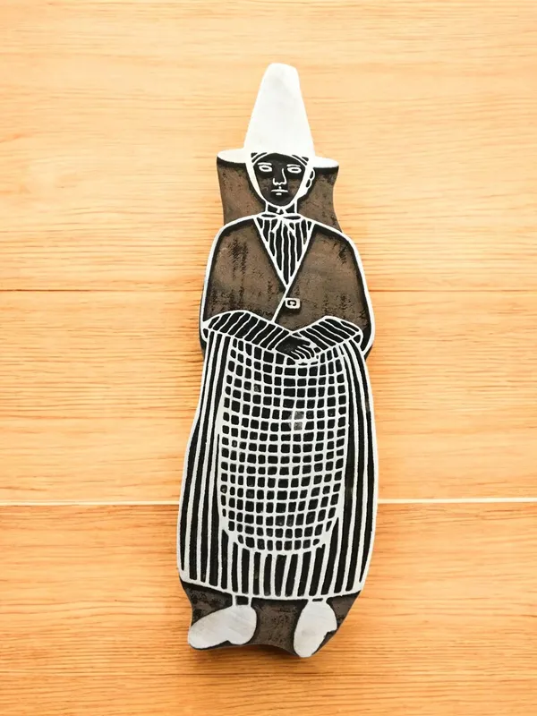 Welesh Lady, hand carved Indian wood printing block; textile stamp; pottery stamp,