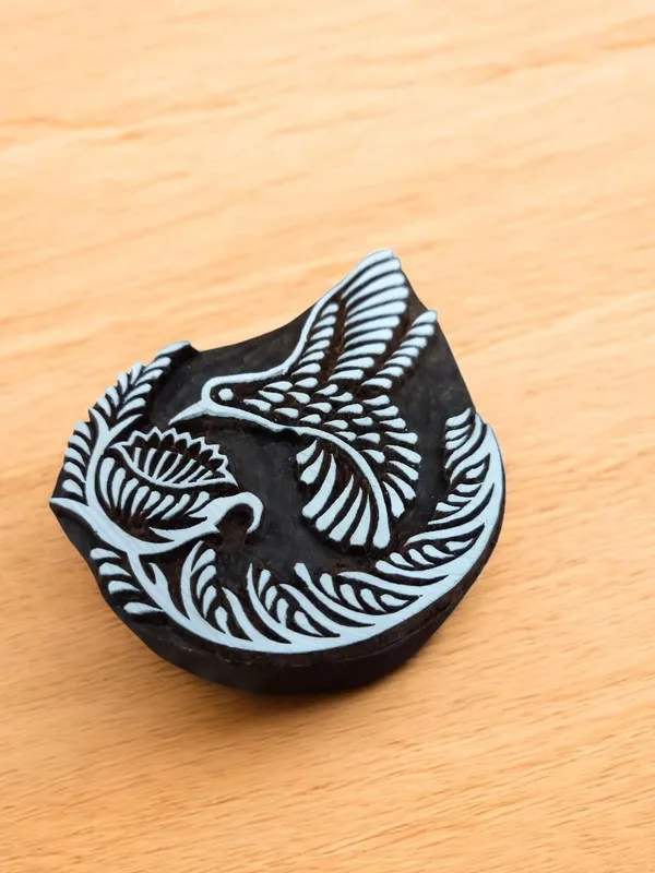 A Humming Bird around Flower ,hand carved Indian wood printing block; textile stamp; pottery stamp,