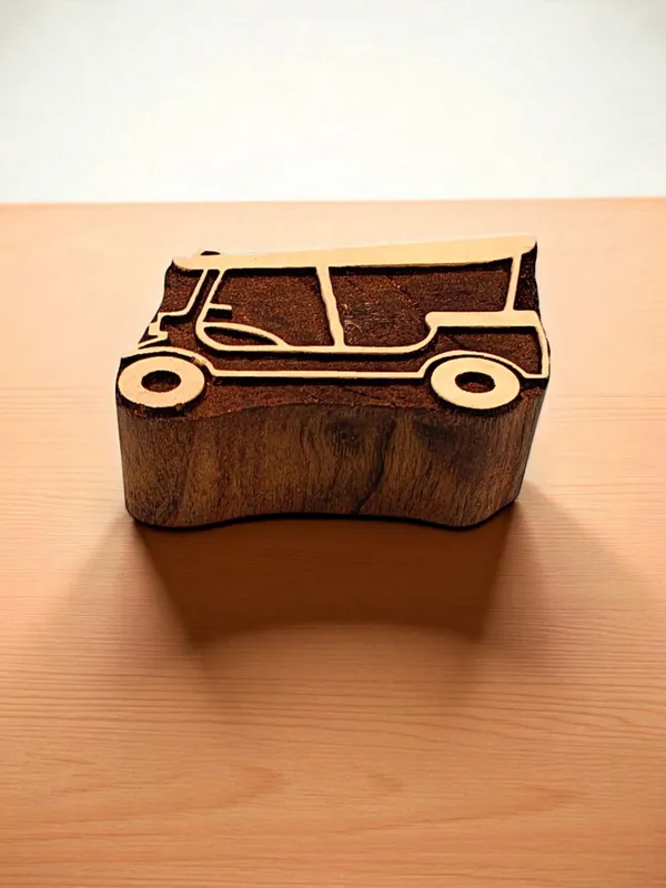 3 wheeler Auto , hand carved Indian wood printing block; textile stamp; pottery stamp,