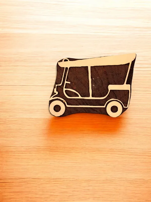 3 wheeler Auto , hand carved Indian wood printing block; textile stamp; pottery stamp,