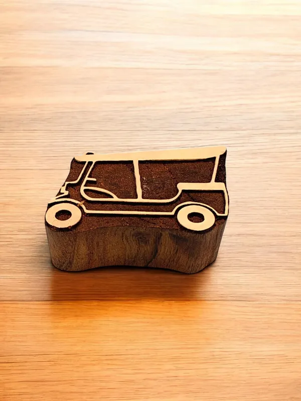 3 wheeler Auto , hand carved Indian wood printing block; textile stamp; pottery stamp,